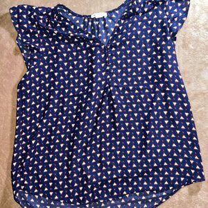 Carolina Belle Montreal Women‎ Med Navy Triangle V-Neck Short Sleeve Blouse (U)